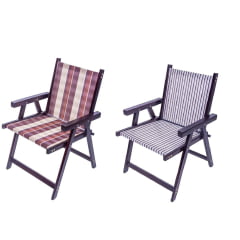 Cadeira  dobravel de madeira com tecido para varanda e jardim kit com 2 unidades