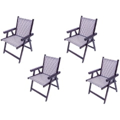 Cadeira de madeira dobravel com tecido kit com 4 unidades